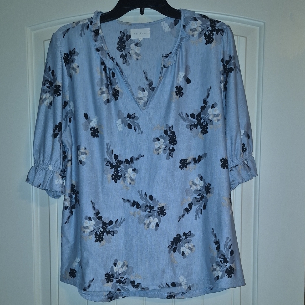 MELLODAY Blue Floral Blouse